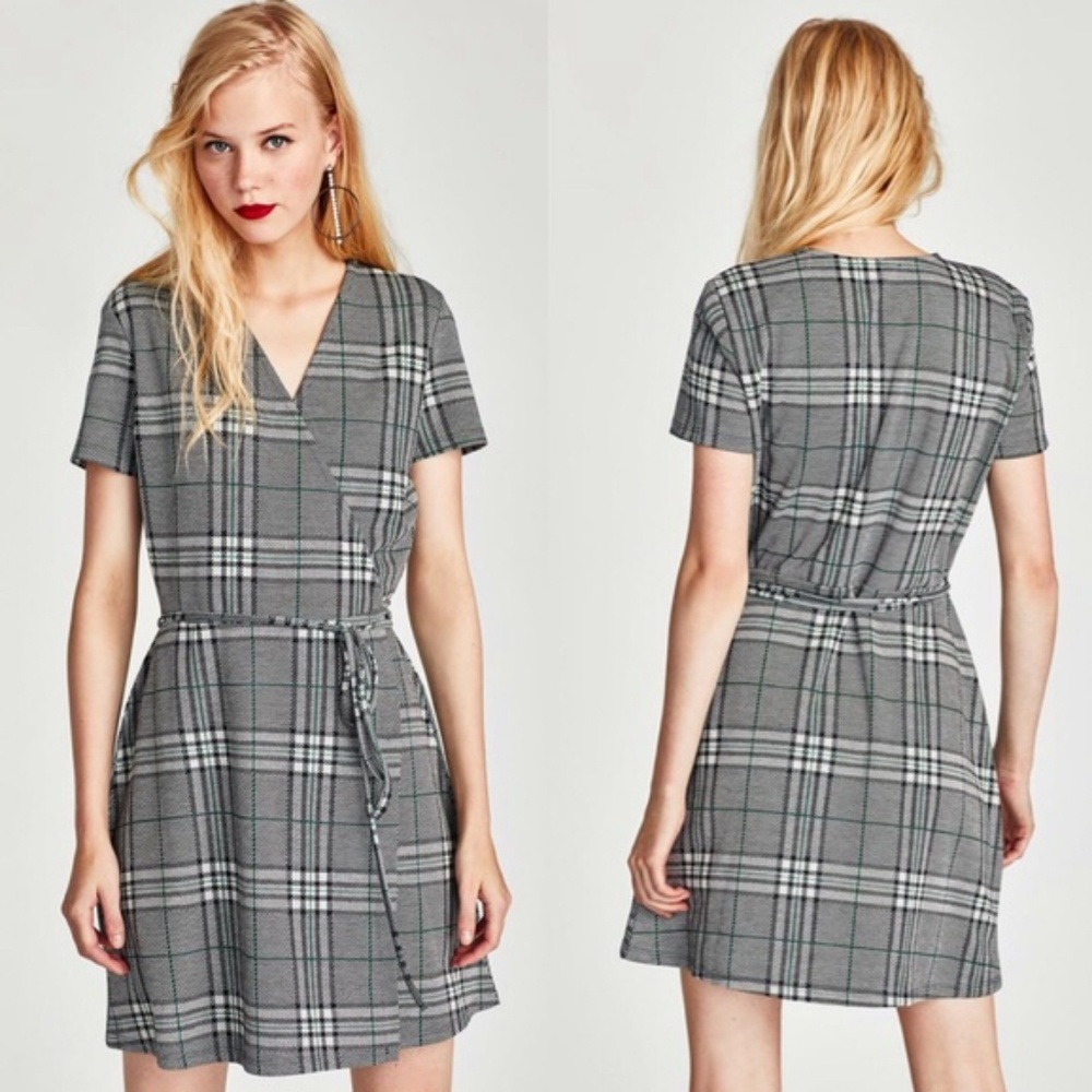 Zara plaid printed wrap dress.